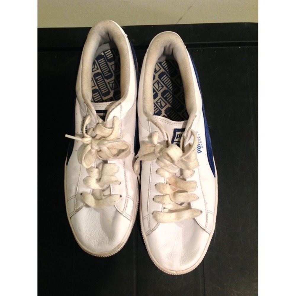 Puma Basket Classic Mens Size 10 White Blue Low Top Sneakers